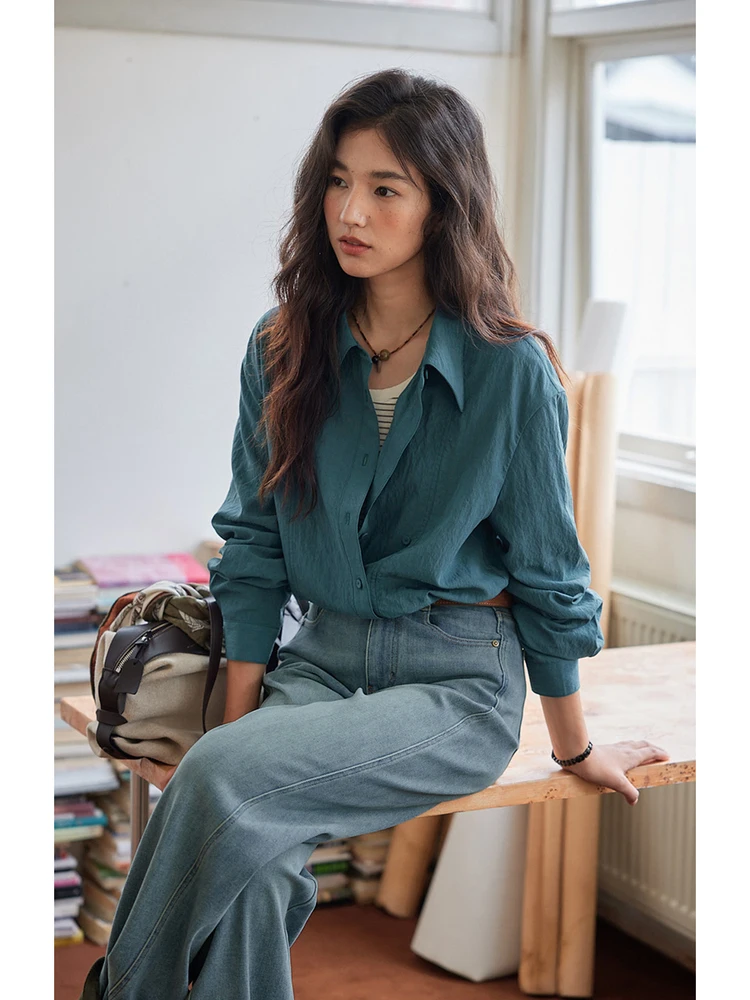 

Solighter Vintage Lyocell Wrinkle Feel Long Sve irt Women's Autumn 2025 New Elegance Sle Faion Ladies' Premium irt