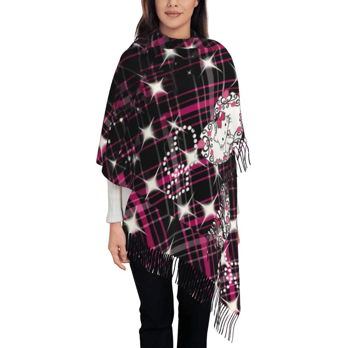 

Пользовательский принт аниме Sanrio Charmmy Kitty шарф для женщин и мужчин зима-осень теплые шарфы Kawaii мультяшная шаль