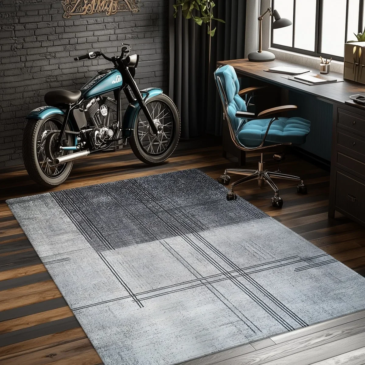 VIKAMA Simple Lines Study Room Carpet Anti-Slip Washable Computer Room Floor Mat Swivel Chair Protection Pad Home Decoration