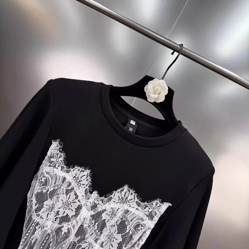 2025 New French Design Sense Retro Style Niche Summer New Lace Splicing Loose and Thin Top T-shirt For Women