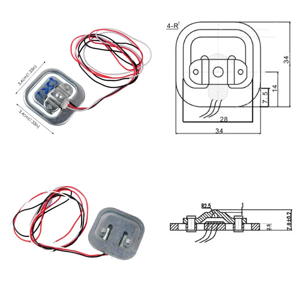 4pcs 50kg Load Cell Half Bridge Strain Gauge Human Body Scale Weight Sensor + 1pcs HX711 Amplifier AD Module for Arduino