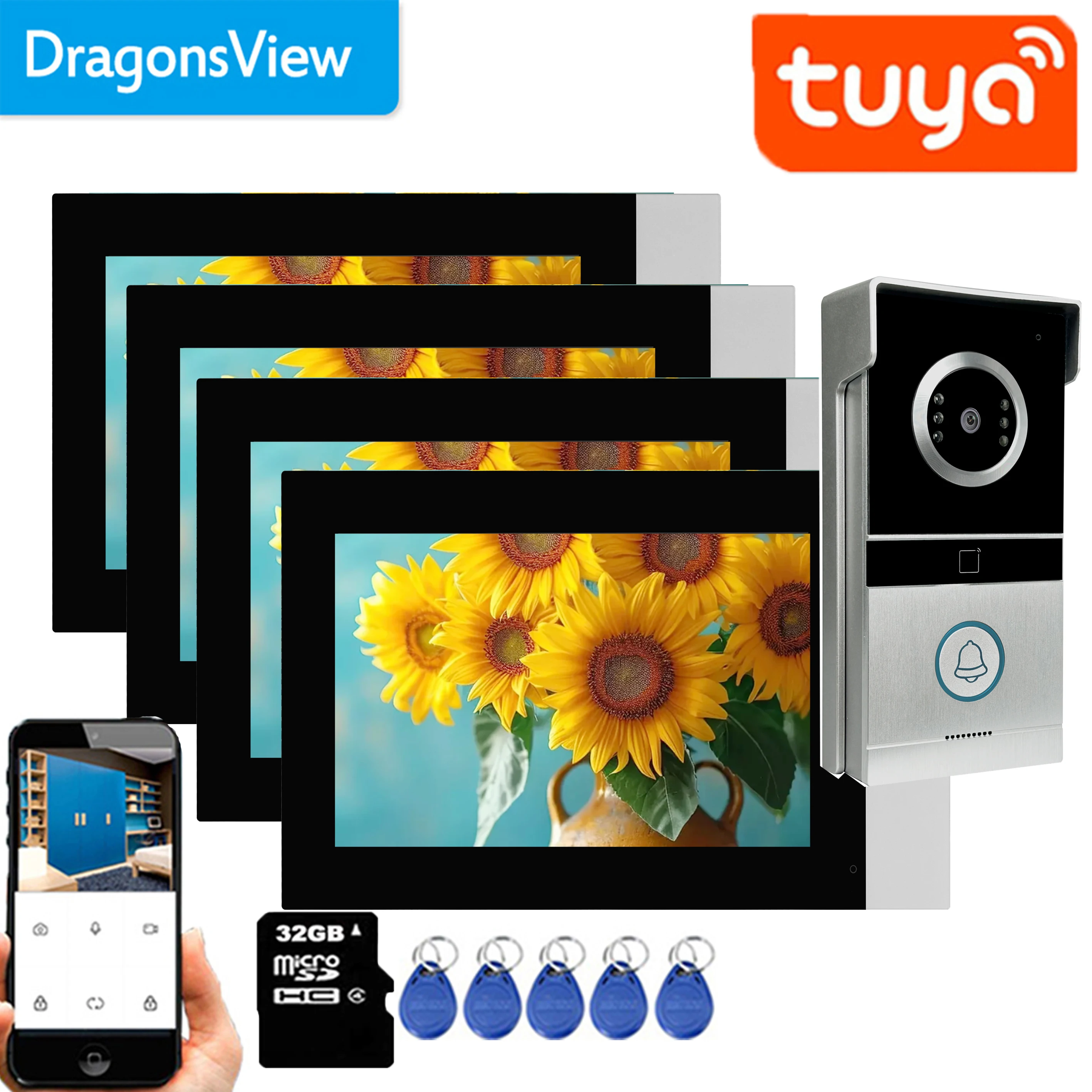 Dragonsview  7 inch 1080p Wifi RFID Home Intercom System Room to Room  Wireless Tuya Smart Video Door Phone Record Motion