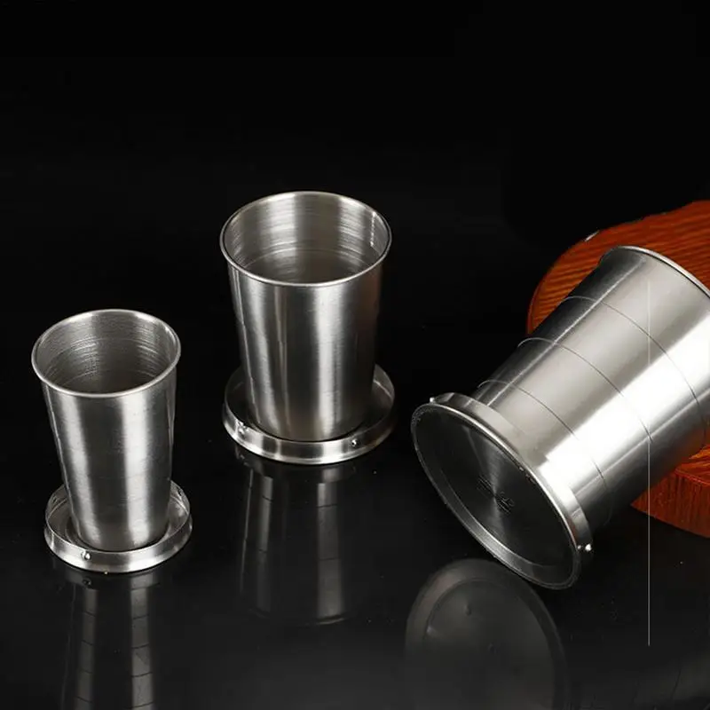 Stainless Steel Folding Cup Portable For Outdoor Travel Retractable Telescopic Collapsibles Cups With Keychain Coffee Cup