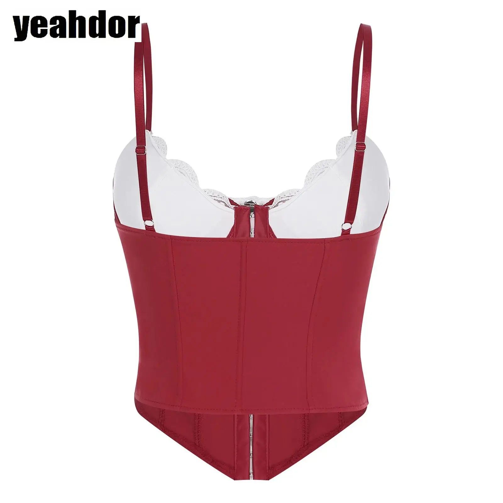 

Women Hot Cami Sleeveless Lace Up Corset Adjustable Spaghetti Strap Tank Tops Detachable Bowknot for Party Nightclub Beachwear