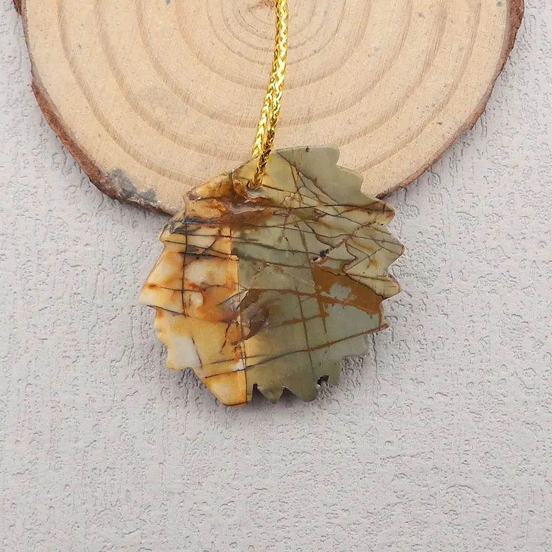 Natural Multi Color Picasso Jasper Carved Indian head Pendant Bead,Semi-precious Stone Fashion Jewelry DIY Necklace Accessories
