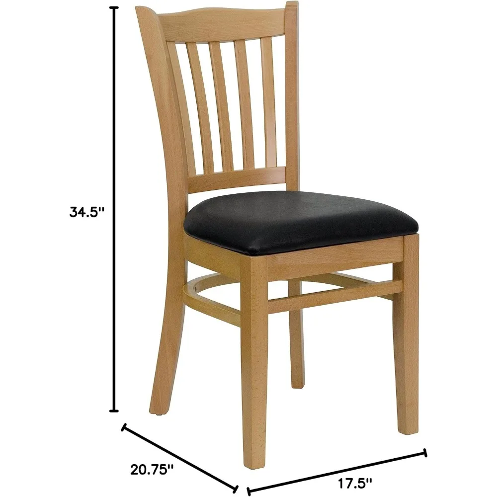 كرسي خلفي عمودي من الخشب الطبيعي مع مقعد من الفينيل الأسود - EMMA + OLIVER