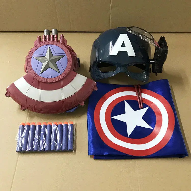 Máscara de escudo de Capitán América de Marvel para niños, dardos suaves, balas, pistola, accesorios de Cosplay para fiesta de Halloween, regalos para niños