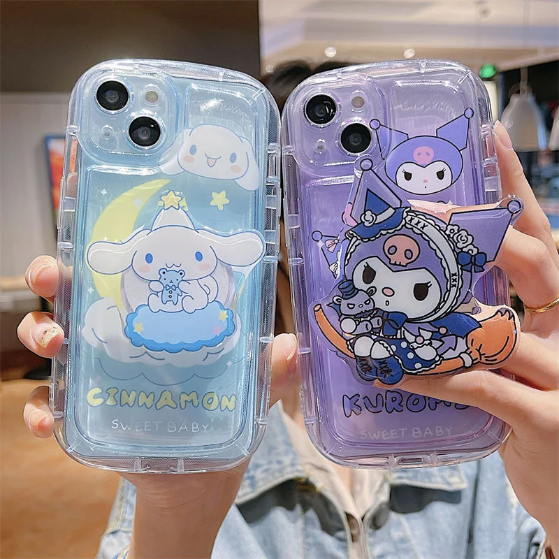 Sanrios Cinnamoroll with Bracket Phone Case for IPhone 16 15 14 13 12 11 Pro Max 7 8 Plus X XR XSMax Airbag Anti Fall Back Cover