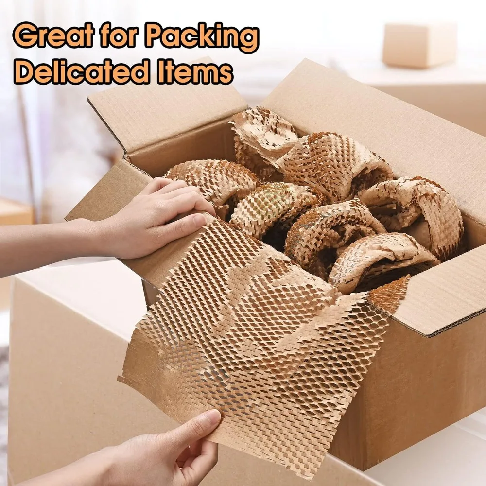 

Honeycomb Packing Paper Moving Wrap 65 Feet Long 12 Inches Wide Bubble Cushioned Packing Material for Fragile Items with 20 Stickers