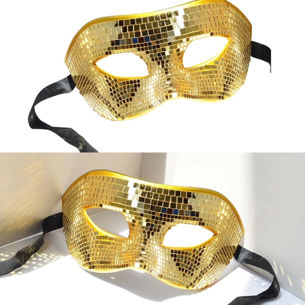 Disco Ball Glitter Face Mask Women Men Glass Mirror Half Face Mirror Eye Covers Mask Disco Party Wearing Bling Bling Decoration