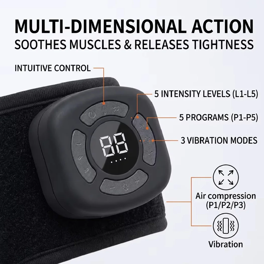 Masajeador de tobillo y pie con compresión de aire, 3 modos, 5 niveles, envolvente, inalámbrico, 1200 mAh, vibración, calentamiento, soporte, recargable, compresión para articulaciones.