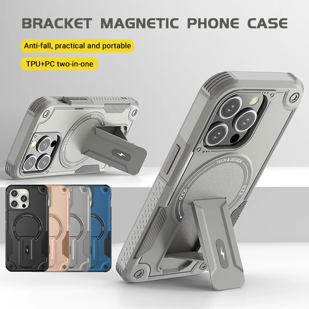 Support de téléphone magnétique Magsafe avec béquille et protection antichoc pour iPhone 18, 17 Pro Max, 18, 15, 16, 14, 13, 12, 11 Air