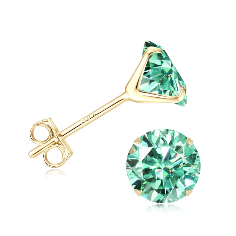 IOGOU Echt 14K Gold Ohrringe Moissanit 3mm/4mm/5mm/6mm/6,5mm Ohrstecker für Frauen Männer Klassische Schmuck Grün Labor Daimond GRA