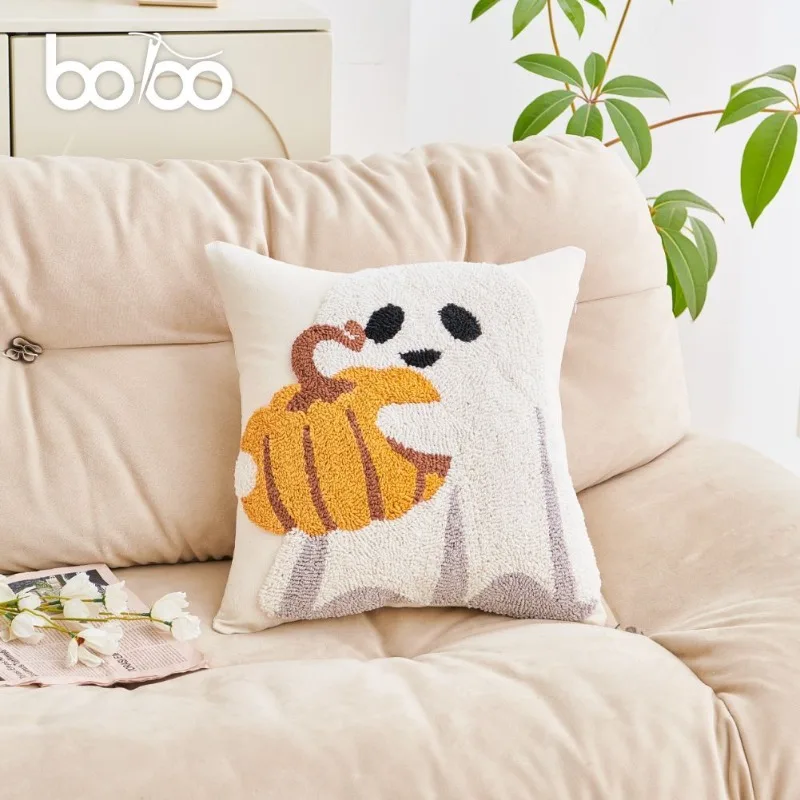 ปลอกหมอนอิงลายผีสำหรับโซฟา ปลอกหมอนปักลายฟักทองขนาดเล็กพร้อมซิป ของตกแต่งบ้านสำหรับวันฮาโลวีน