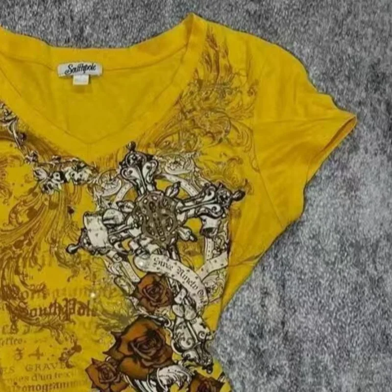 Amerikaanse Punk Hottie T-shirt Retro Subcultuur Gothic V-hals T-shirts Mode Harajuku Esthetische Gedrukt Tees Vrouwen Chic Slim Tops