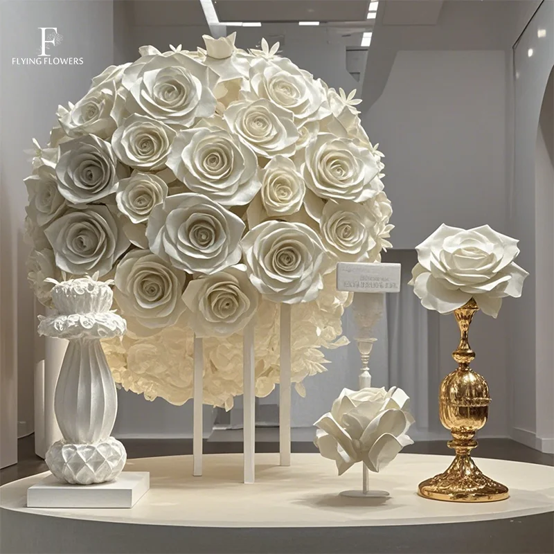 

Hot Selling Wedding Party Decoration New Arrival Rose Flower Ball Artificial Rose Bouquet Paper Flower Shop Window Display Props