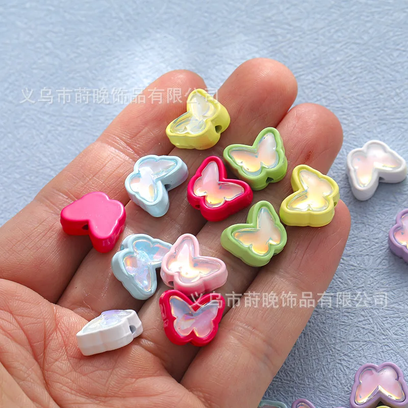 5pcs Zinc alloy paint colored butterfly perforated beads DIY mobile phone chain bracelet beaded bead spacer jewelry accessories