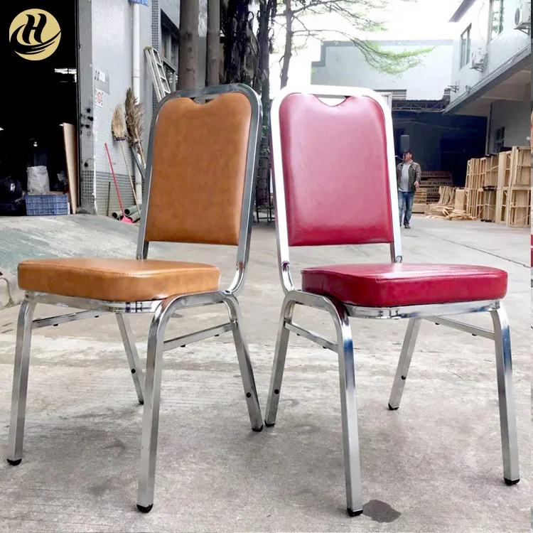 

Factory Direct Sale Hotel Banquet Chairs Wedding Red Electroplated Iron Tube Upholstered Chair Stainless Steel Stackable Restaur