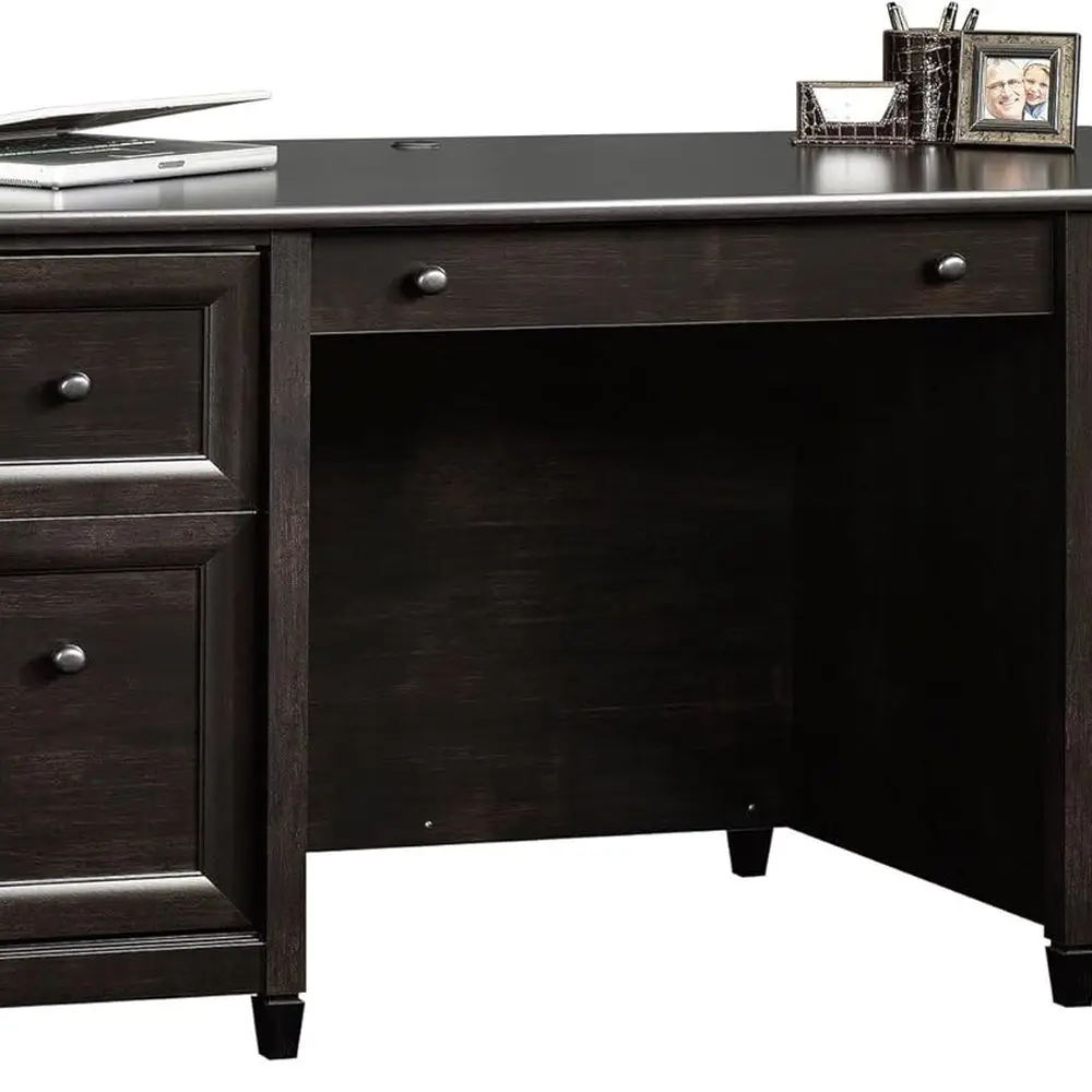 

Executive Double Pedestal Desk with Spacious Work Area in Estate Black Finish