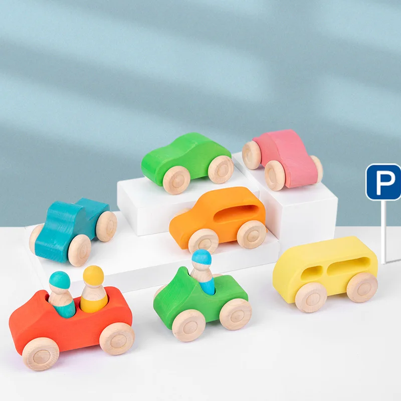 Wooden toys, wooden rainbow building blocks, basswood small car toys, car sets, toys, baby puzzle early education, exquisite bab