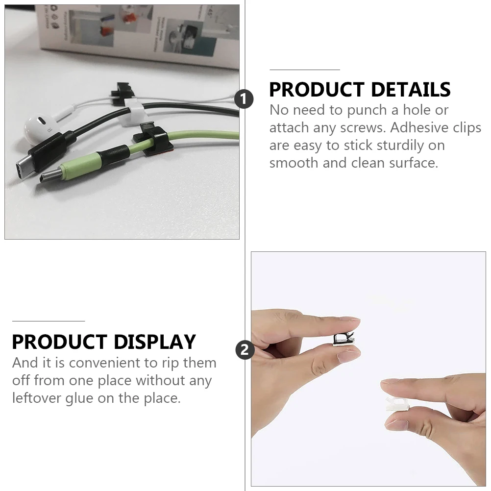 

50 pcs Cable Clips Wire Fixer Self Adhesive Hooks Home Office Supplies Mini Cord Holder Black Square Plastic Punching