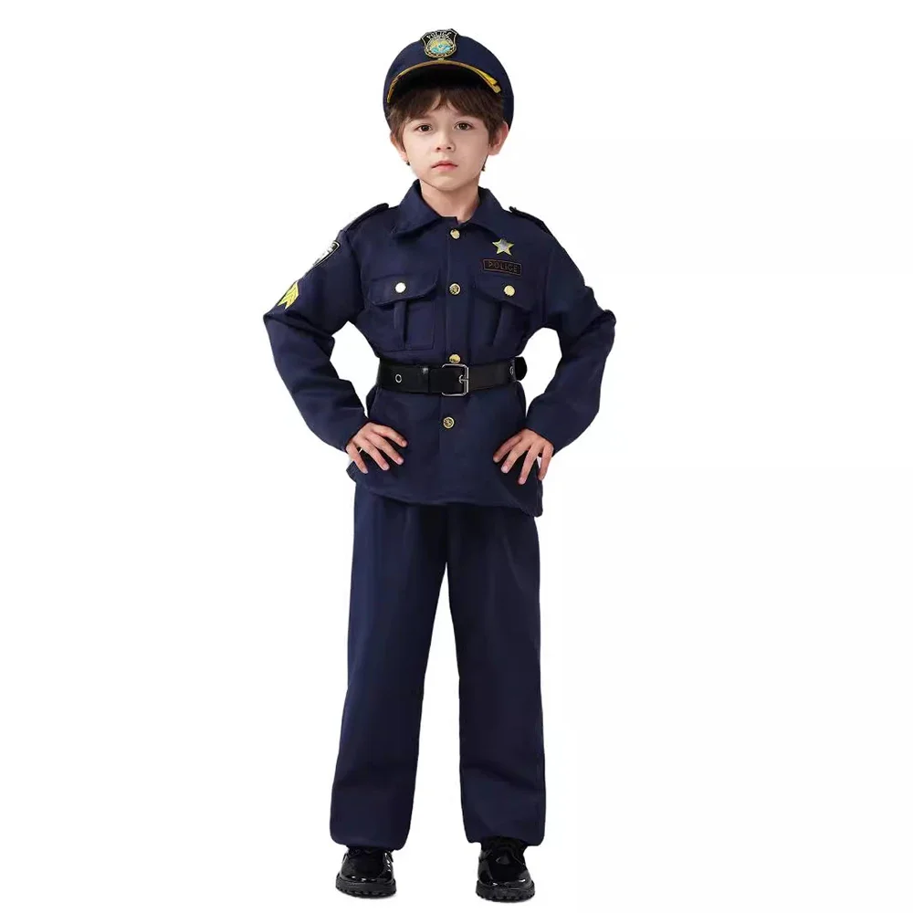 Sydanne Kids Police Uniform Suit Professional Cosplay Costume Boys Performance Costume Tops Pants Props Halloween Costume