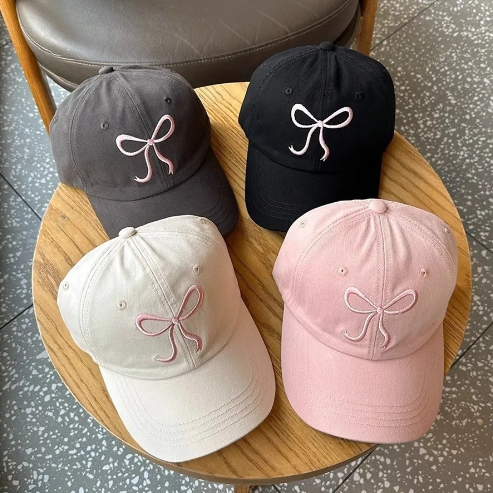 Gorra de béisbol con lengua de pato bordada para mujer, decoración con lazo, sombrero de copa suave rosa, accesorios informales bonitos para exteriores, 1 ud.