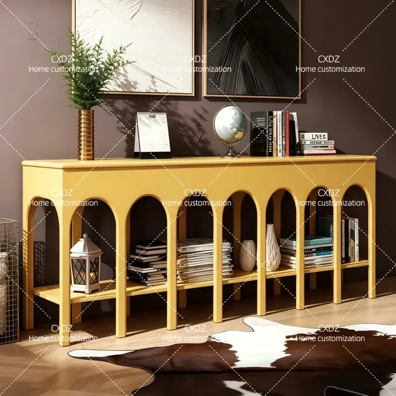 Yellow Paint Entrance Table Modern Simple Shelf Entryway Console Aisle Decoration End View Table for Living Room Hallway