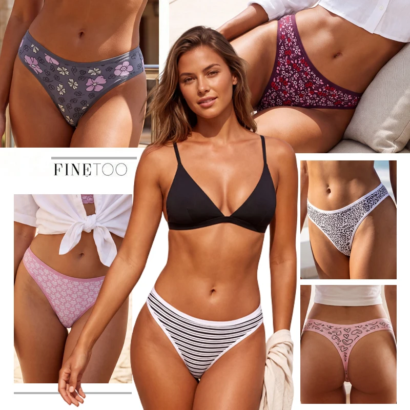 4Pcs/Set Women's Spring Autumn Cotton Printing Thongs Underwear Seamless Soft Comfortable Panties Female Sexy Intimate Lingerie