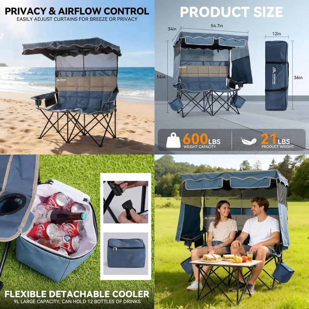 

Двойное пляжное кресло с навесом-тентом, кемпинговое кресло с навесом, увеличенное кемпинговое кресло со съемным навесом, складное кресло-софа