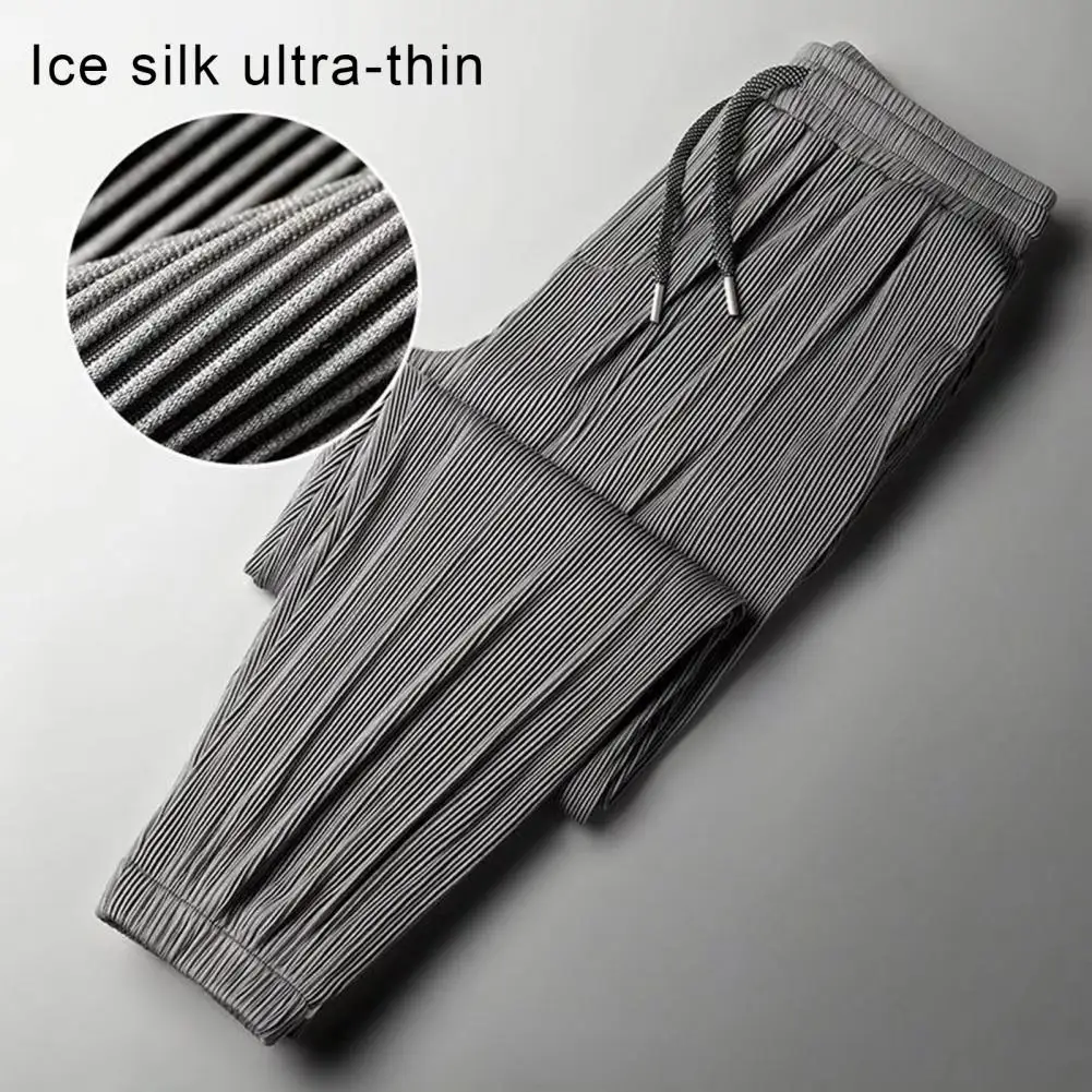 

Men Loungewear Men's Ice Silk Slim Fit Sweatpants with Side Pockets Drawstring Waist Quick Dry Gym Training Joggers for Long