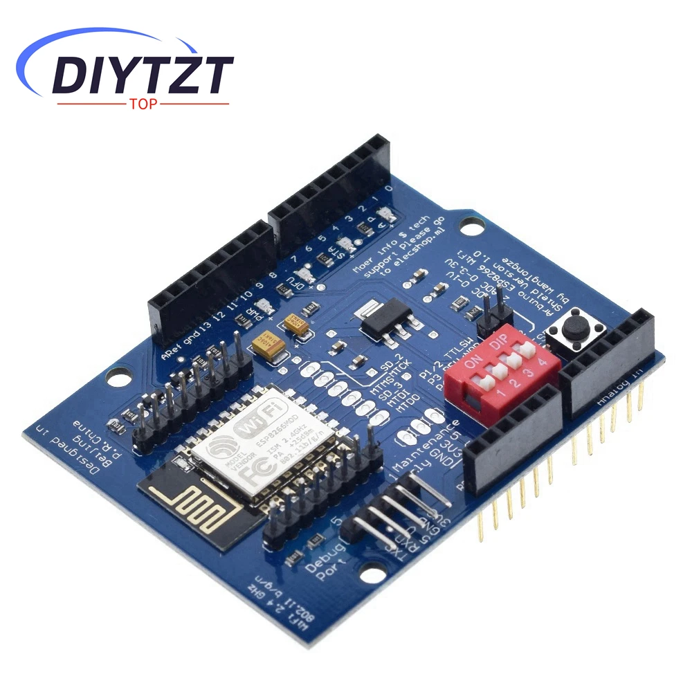 

DIYTZT ESP8266 ESP-12E UART WIFI Wireless Shield Development Board For Arduino UNO R3 Circuits Boards Modules ONE