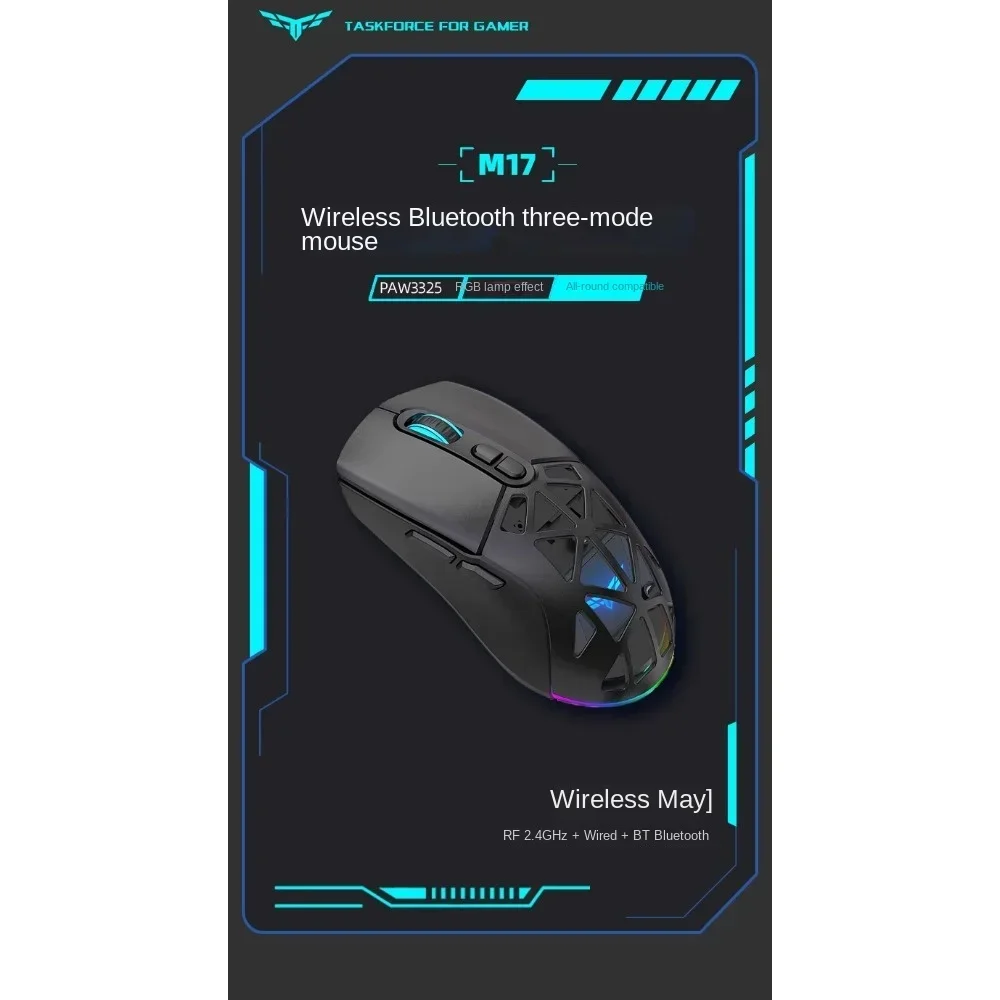 Mouse wireless 2.4G Bluetooth cablato Sensore PAW3325 Batteria grande da 650 mAh Luci RGB Design scheletro leggero Ufficio da gioco