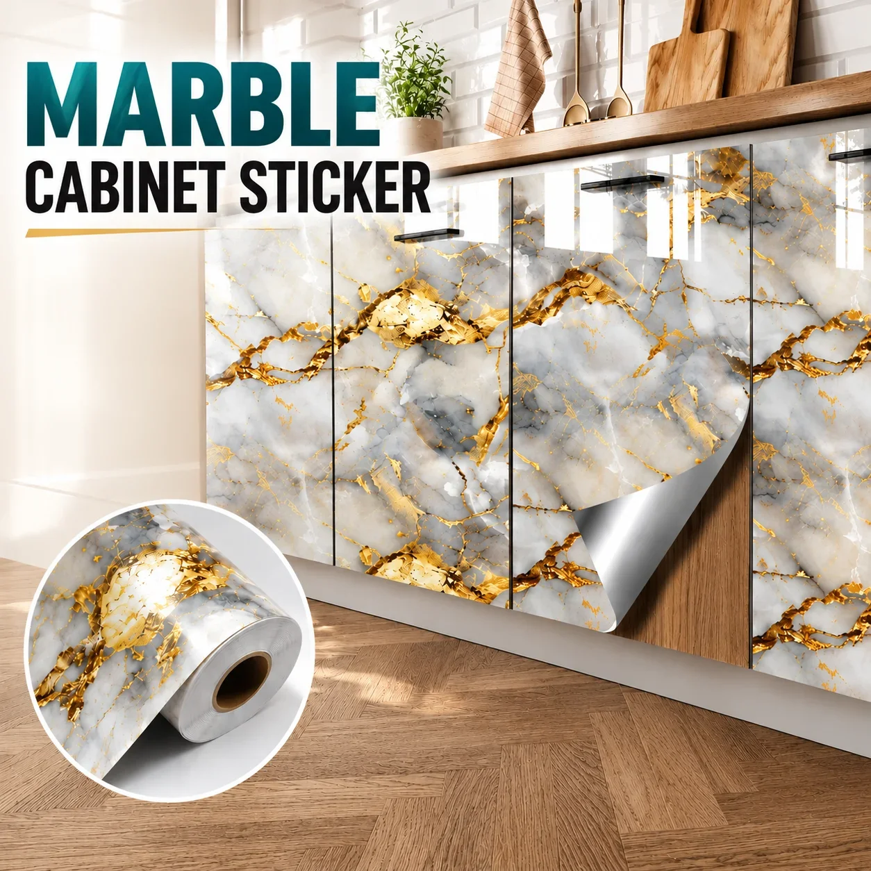 Luxury Gold Marble Oil-proof Film Peel & Stick Contact Paper Gloss Surface Kitchen Countertop Furniture Renovation Wallpaper.