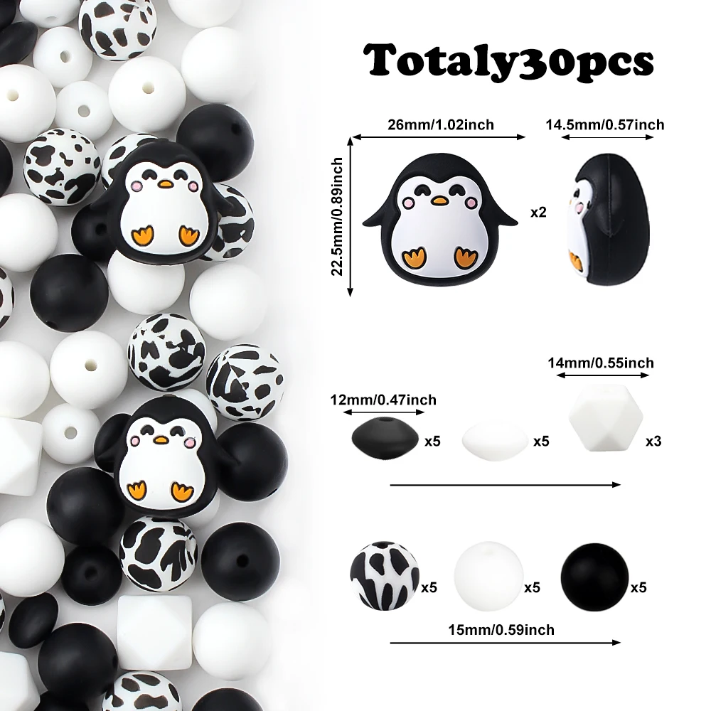 30pcs Focal Silicone beads 3D Animal Beads Frog Penguin for  Creative Gifts Jewelry Making Accessories Pen Decoration DIY Chains