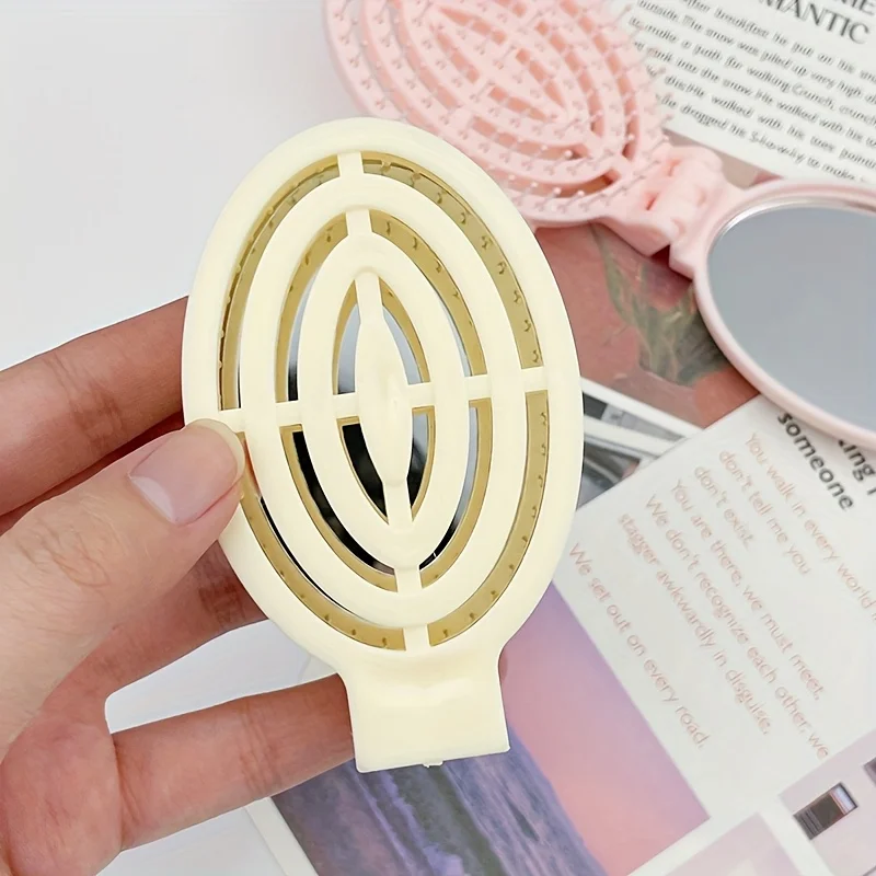 거울이 있는 휴대용 접이식 헤어 브러시, 둥근 손잡이, 일반 모발용 내구성 플라스틱 강모, 여행, 야외에 이상적