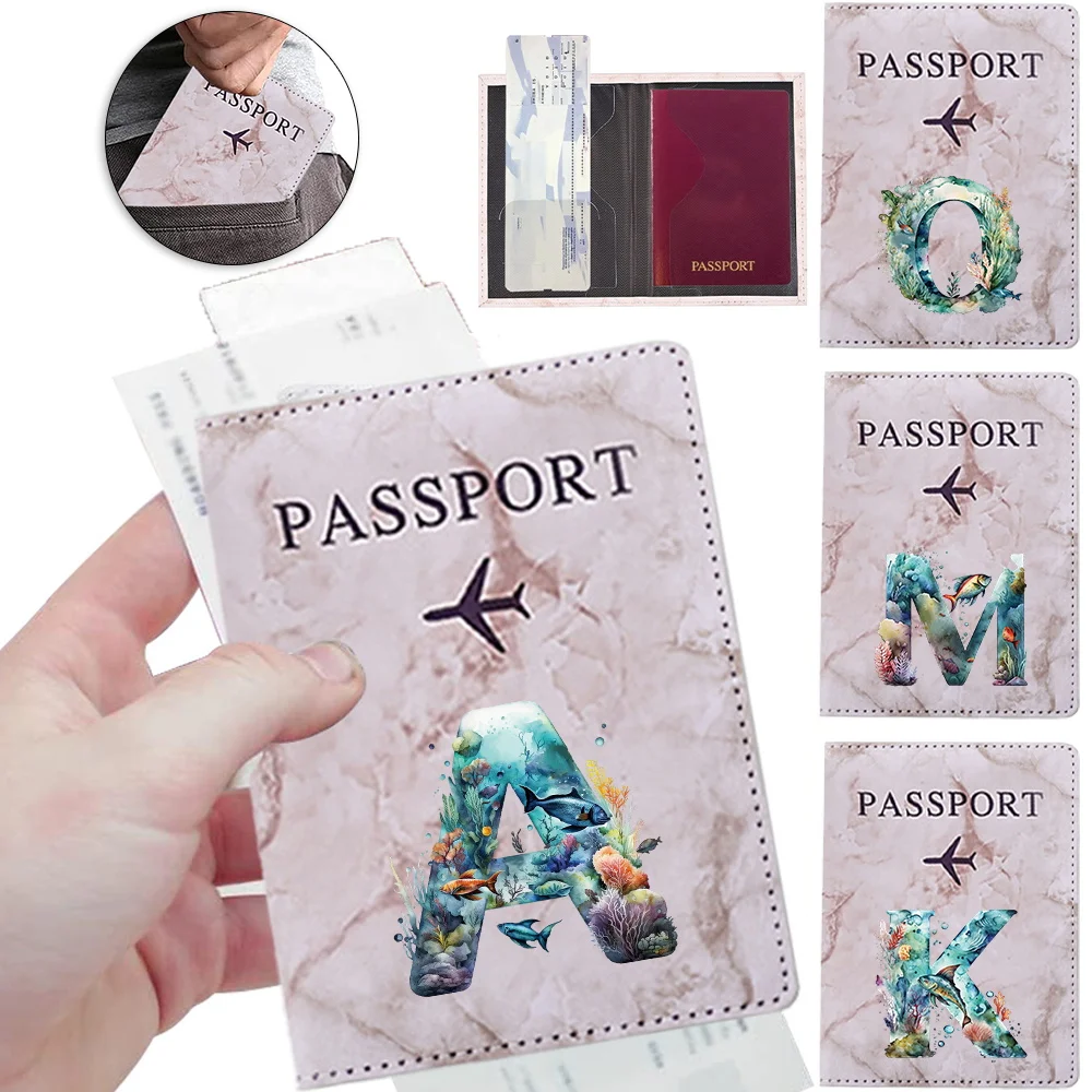 

Fish Letter Passport Cover Credit Card Passport Holder Women PU Leather Business Storage Pouch for Long Journeys Flights Gift