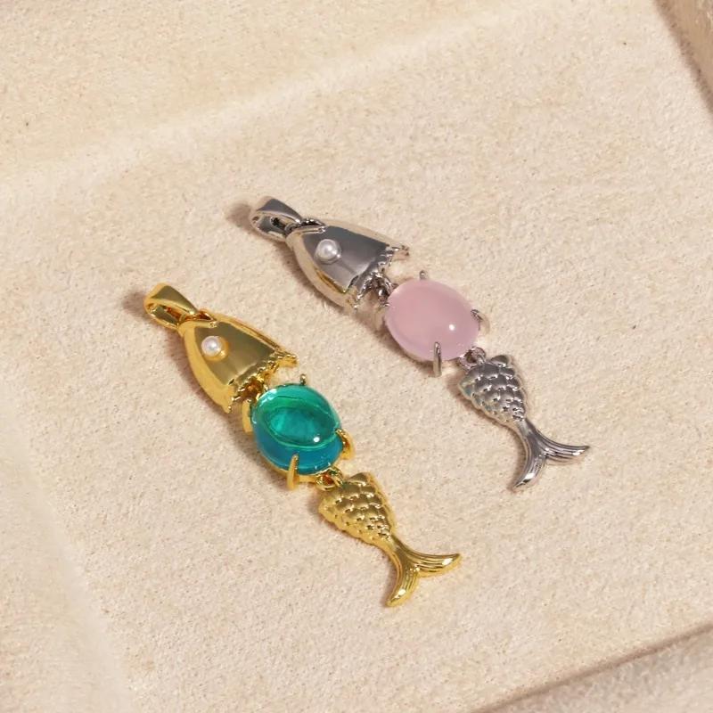 1 قطعة النحاس Chamrs المحيط الأسماك مجوهرات بأشكال حيوانات المعلقات الذهب اللون الفضة مكعب زركونيا سحر عقد دي اي واي أقراط مجوهرات نسائية