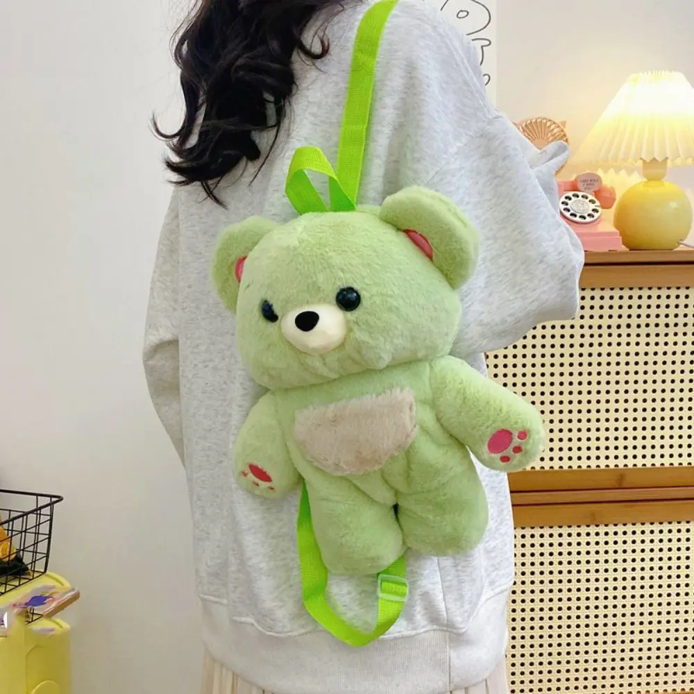 Sweet Multicolour Plush Bear Backpack Cony Hair 3D Plush Shoulders Bag Plush Doll Creative Bear Animal Bag Kids