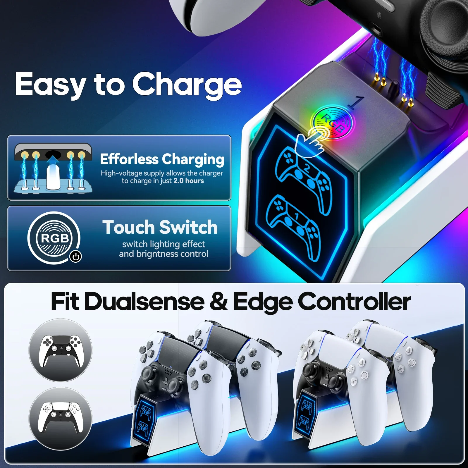 Док-станция для зарядки контроллера PS5, быстрое зарядное устройство, светодиодный индикатор, подставка для зарядного устройства, беспроводной игровой контроллер PlayStation 5,