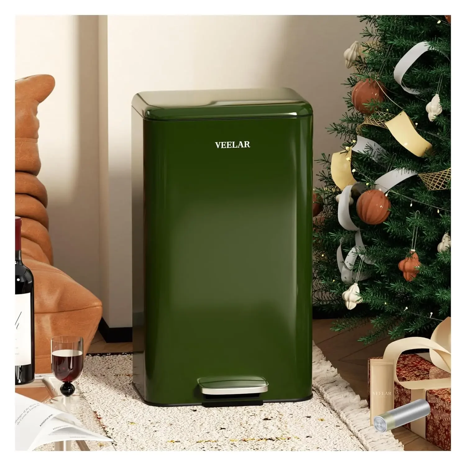 

Kitchen 8 Gallon (30L) Trash Can - Stainless Steel Garbage Cans with Foot Pedal, Recycling Bin with Lid for Office Bathroom (Gre