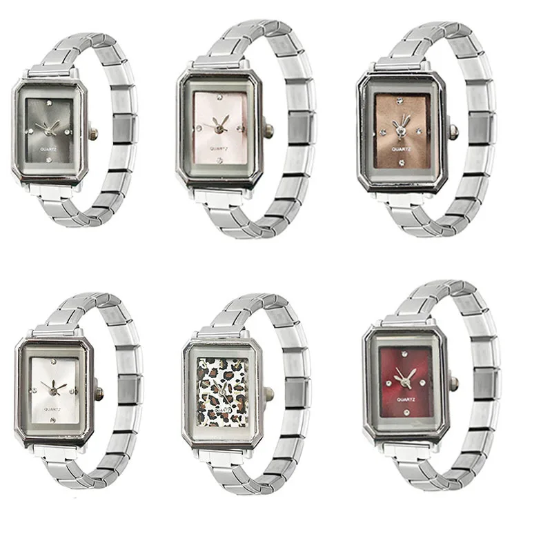 Simple Square Octagon Dial DIY Module Watch Multicolor Leopard Print Dial Stainless Steel Band Casual Ladies Quartz Wristwatch