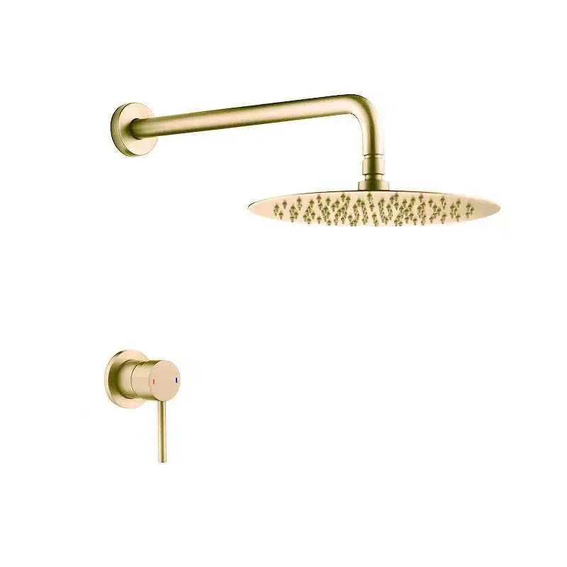 Brass Concealed Bathroom Shower Chuveiro Banheiro Wall Hanging Top Round Shower Head Curtain Set Hot Cold Water Mixing Faucet