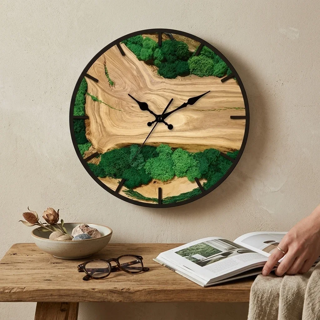 2D Flat Design Corner Wall Clock Silent Minimalist Techno Art Deco Cover Hole for Shady Sunny Corner