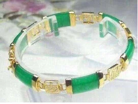 

Hand Made Stunning GREEN JADE Jewelry bangle bracelet 7.5" 14K GP Silver Jewelry wholesale 2pc