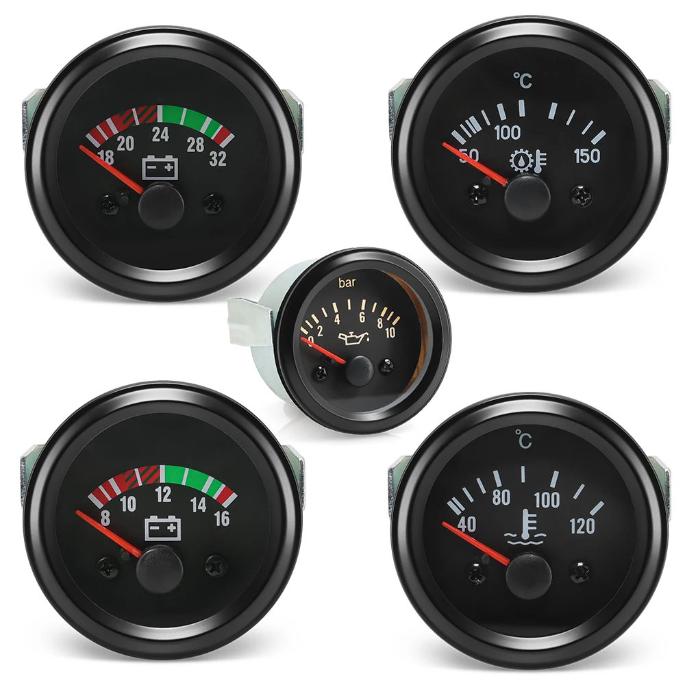52mm Digital Voltmeter Oil Pressure Gauge Water/Oil Temperature Meter Voltage Meter 8-16V 16-32V for Diesel Generator Set DC 24V