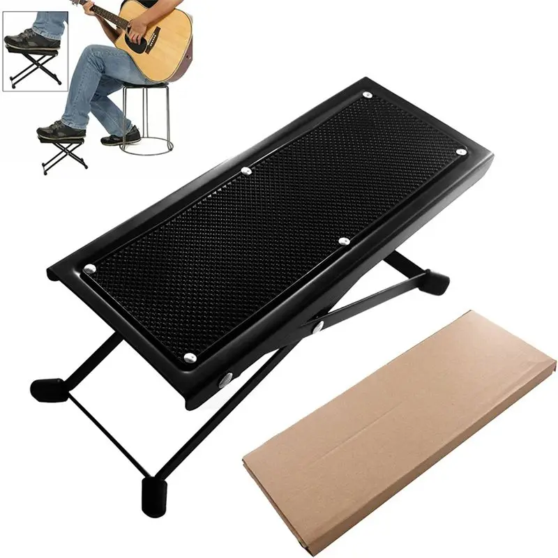 (ABYM) Guitar Foot Stool 4 Position Height Adjustable Foldable Guitar Pedal Guitar Rest Step Footstool Black