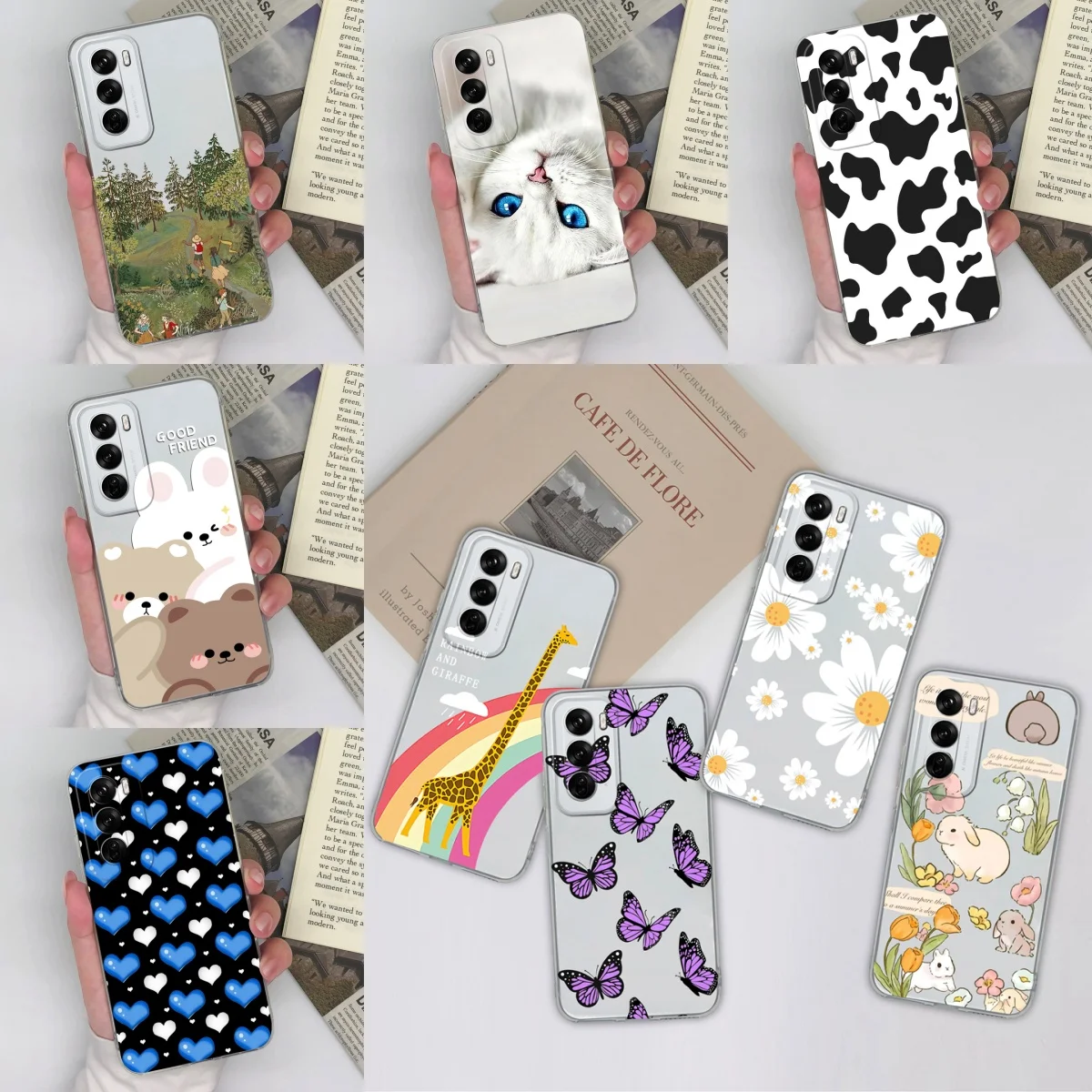 For OPPO Reno 12 12 Pro Case Lovely Rabbit Cat Transparent Silicone Durable Simplicity Back Cover For oppo reno 12 Coque Funda