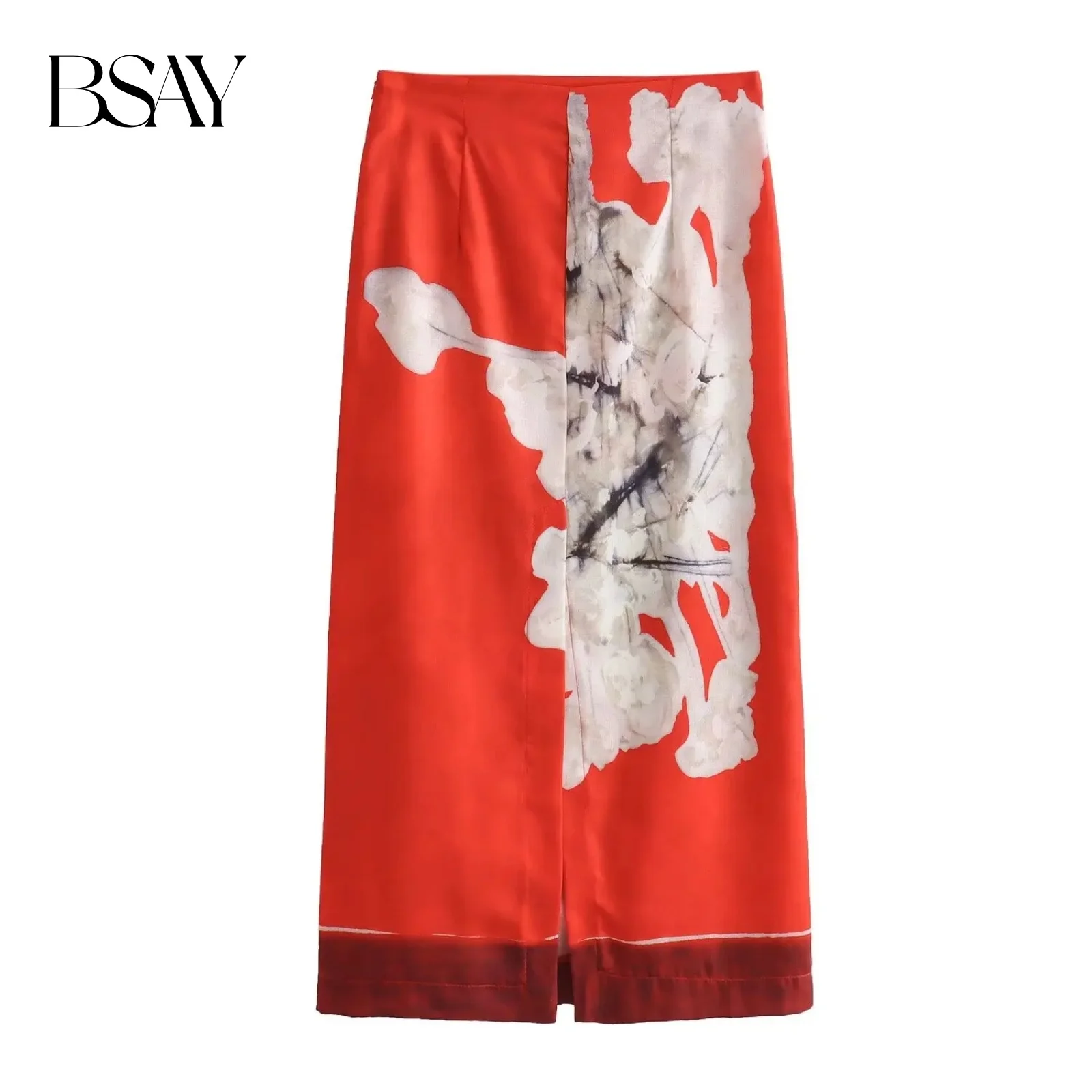 BSAY Damesmode Lente Zomer Nieuwe Split Vintage Chic Vrouwelijke Hoge Taille Elegante A-lijn Lange Rechte Rok Mujer