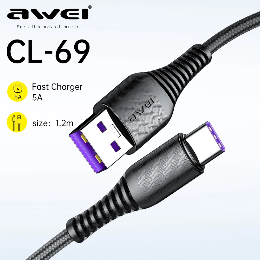 

awei Fast Charger 5A USB USB to C type cable for iPhone 15/16 Pro MAX Fast charging Samsung S24 bb0 cable
